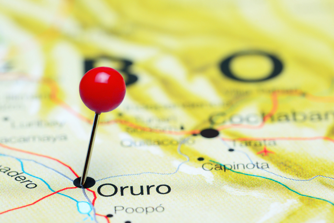 Oruro pinned on a map of America