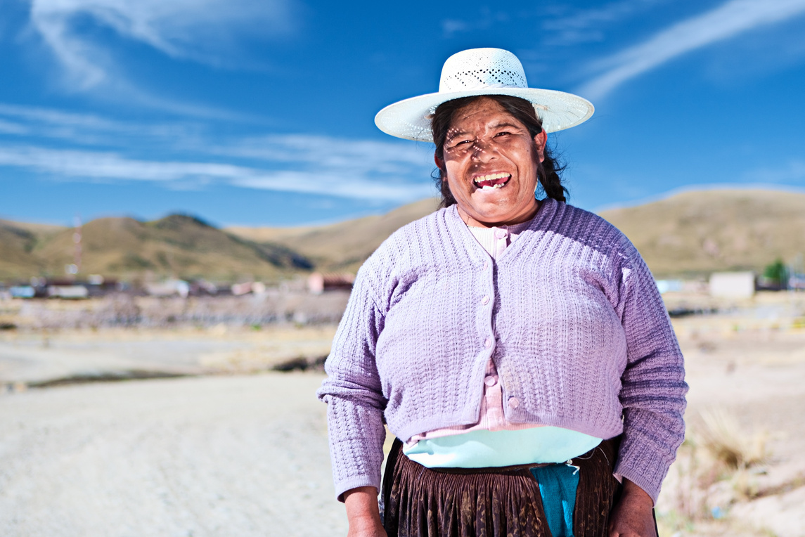 Bolivian woman in national clothing near Oruro, Bolivia